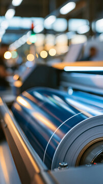 factory displaying innovative fabric printing technology that mimics touch sensations in bright even lighting, fashion innovation concept, textile technology, industrial, bright,
