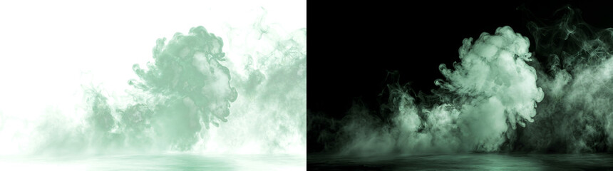 Green smoke fog cloud rising mysteriously over a misty floor ideal for design in PNG, Transparent and Black Background Versions © Rubel