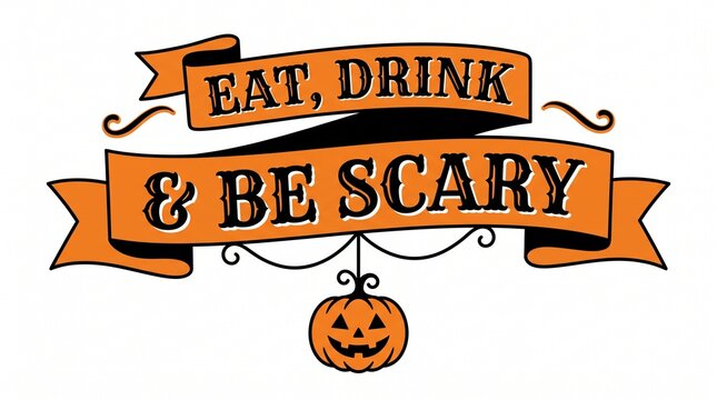 Eat, drink and be scary halloween typography banner with jack-o'-lantern