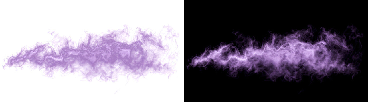 Smoke creates a glowing purple magical vapor effect for fantasy visuals in PNG, Transparent and Black Background Versions