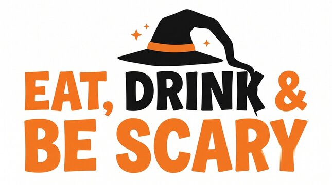 Eat, drink and be scary halloween typography with witch hat