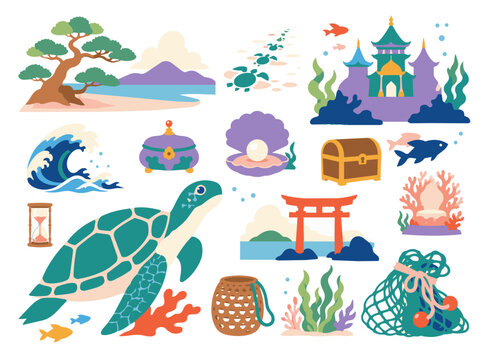 日本昔ばなし 浦島太郎 グラフィック イラスト素材 童話