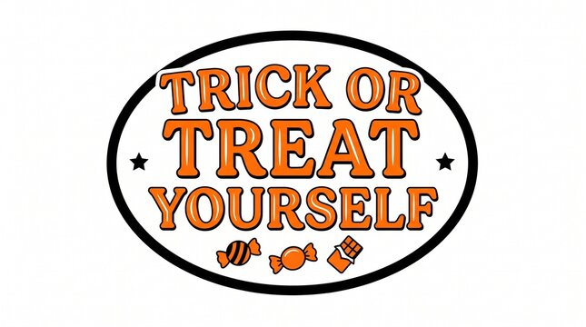 Trick or treat yourself halloween typography in oval frame with candy