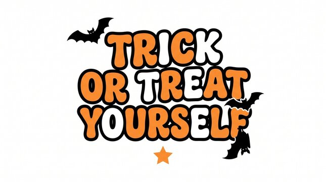 Trick or treat yourself halloween typography with black bats and orange star