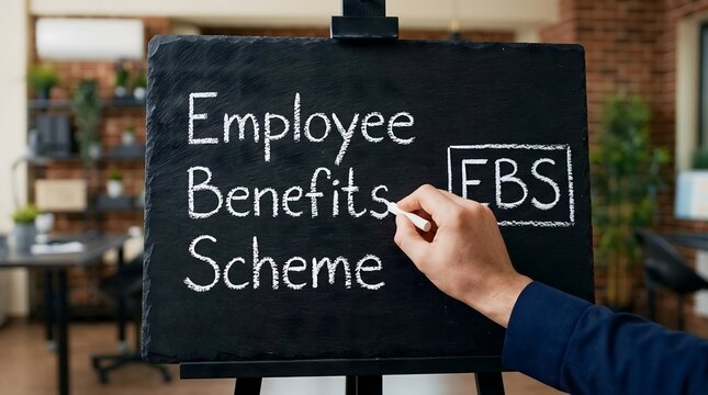 Professional hand writing Employee Benefits Scheme EBS on blackboard office