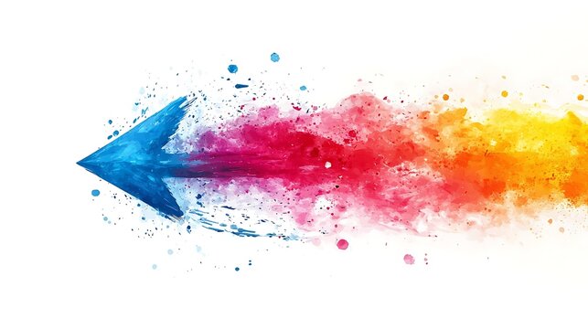Abstract Arrow of Color: A vibrant blue arrow bursts forth with a trail of exploding color, symbolizing forward momentum and creative energy in a dynamic abstract composition.