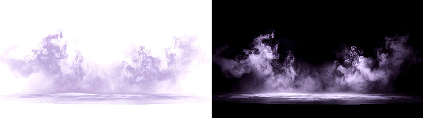 Purple smoke fog rising from a misty ground surface, PNG, Transparent and Black Background Versions for fantasy and horror designs © Rubel