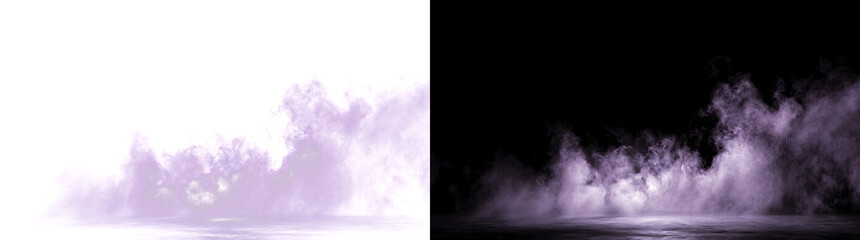 Purple smoke fog rising from a misty ground surface, PNG, Transparent and Black Background Versions for fantasy and horror designs © Rubel