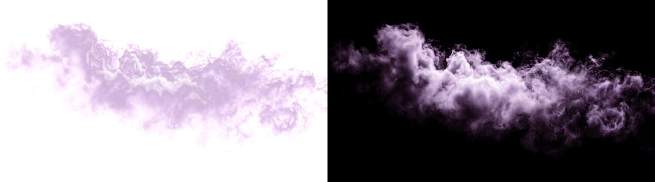 Purple smoke cloud billowing with soft cotton like texture, PNG, Transparent and Black Background Versions for fantasy designs