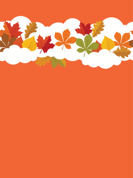 A vibrant autumn scene featuring colorful fallen leaves arranged along a decorative white border perfect for thanksgiving and fall themed designs and celebrations