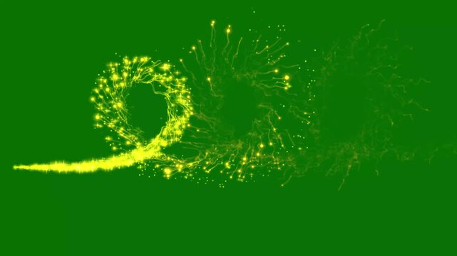 Golden glitter star dust trail with sparkling fairy particles, glowing magic light, twinkling stars and shimmering cinematic effects on green screen background, 4k animation