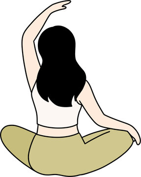 Woman stretching back sitting cross-legged vector illustration, healthy lifestyle concept