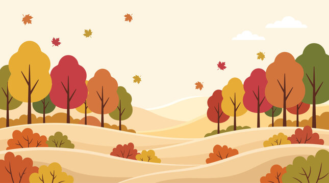 A beautifully illustrated autumn landscape featuring vibrant fall foliage perfect for thanksgiving celebrations seasonal designs and warm inviting backgrounds
