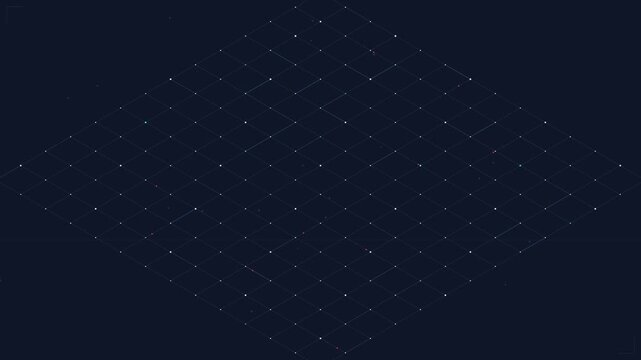 Abstract Cyber Tech Isometric Grid Pattern with Glowing Data Particles