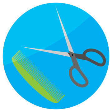 Comb and scissor icon flat vector