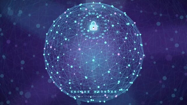 Digital Global Network Sphere with Security Lock Icon for Cybersecurity and Data Protection Concept