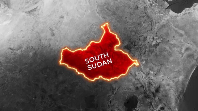 3D Dark Map Animation Highlighting South Sudan and Waving National Flag