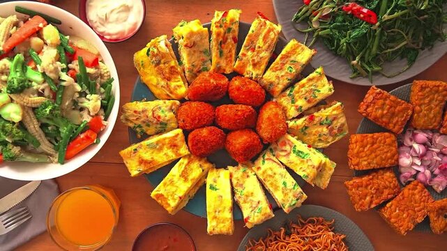 4K Video of golden crispy croquettes served with cheese and breadsticks, arranged as an appetizing party food platter.