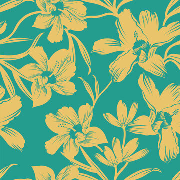 Hand drawn big flower seamless pattern repeat background