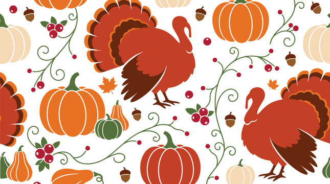 A vibrant and delightful autumn thanksgiving vector background featuring pumpkins turkeys and fall foliage perfect for seasonal designs and festive celebrations