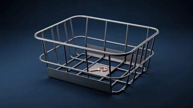 Keys in a metal basket on a dark blue background