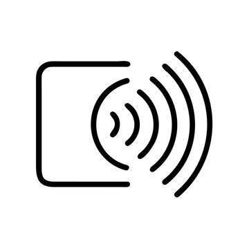 Contactless payment card wireless signal radio waves line icon vector.