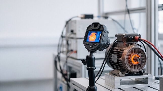 Thermal imaging inspection of electric motor with infrared camera for predictive maintenance and diagnostics