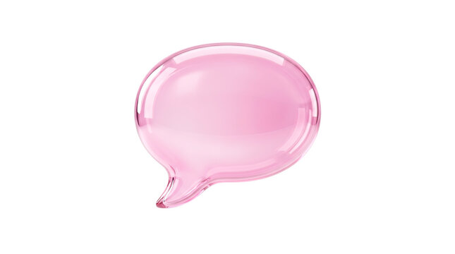 Transparent pink glass speech bubble as clean cutout