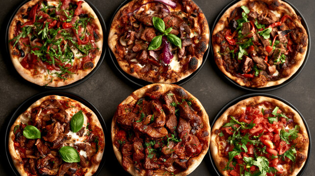 Selection of freshly baked artisanal pizzas with various toppings baked pizza cheese pizza