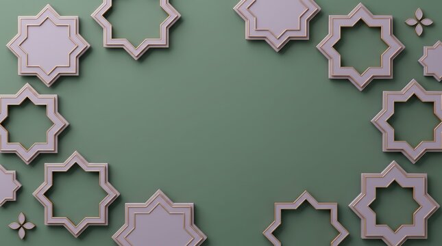 Islamic geometric patterns with gold accents on green background