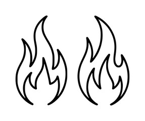 Naklejka premium Two simple black outline fire flame isolated on a plain white background for projects