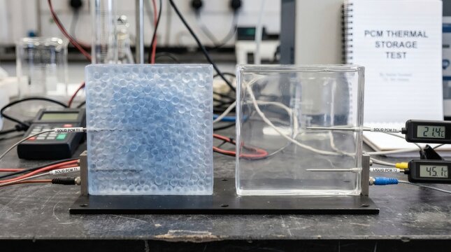 Scientific experiment comparing solid and liquid phase change materials for thermal energy storage