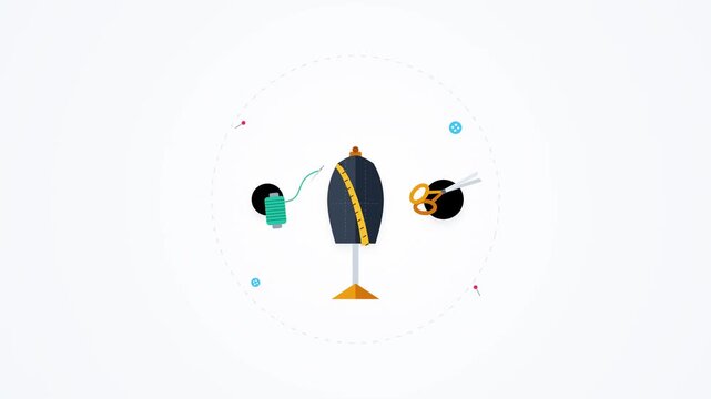 Animated Sewing and Tailoring Tools with Mannequin and Measuring Tape