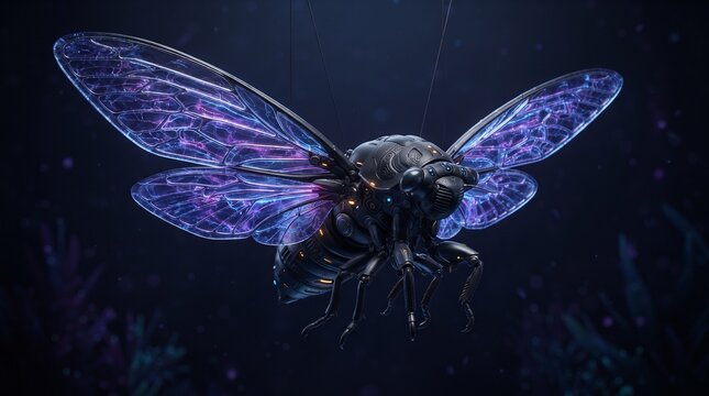 Futuristic translucent cicada in wings