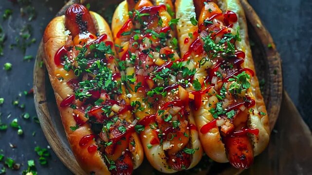 4K Video of loaded nachos topped with melted cheese, fresh vegetables, herbs, and savory toppings, perfect for a delicious snack or appetizer.