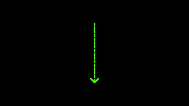 Vertical dashed green arrow icon pointing downward minimal line dark background 4k