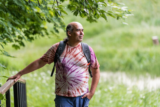 Mature man enjoying healthy outdoor lifestyle in nature