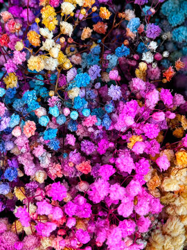 Colorful dried flower arrangement with vibrant floral texture