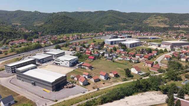 Aerial View of Semizovac Industrial Zone Buildings and Green Hills