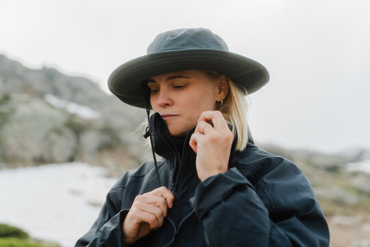Close-up portrait of a woman hiker