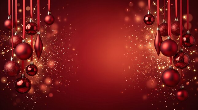 A stunning and elegant christmas background featuring shimmering red ornaments and festive holiday decorations