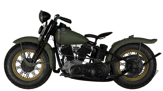 Vintage WWII Military Green Harley Davidson Motorcycle