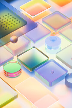 Iridescent Glass Tiles and Spheres 3D Abstract