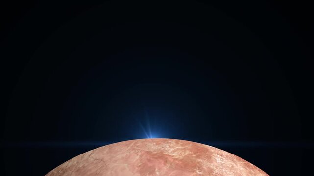 Makemake planet animation. Blue lens flare light effect on black background for video overlay and motion graphics.