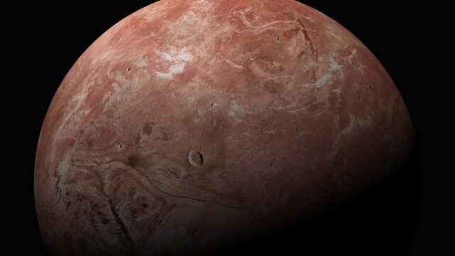 Makemake dwarf planet rotating in deep space, realistic 3D animation of celestial body.