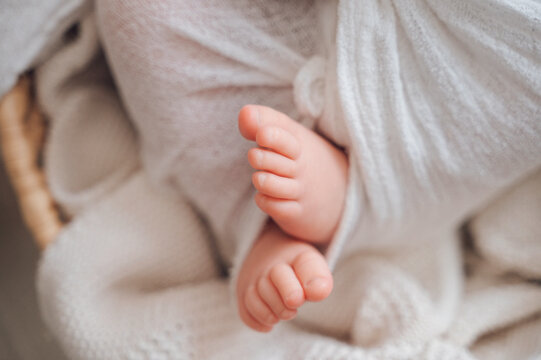 Baby feet during first days at home with family care