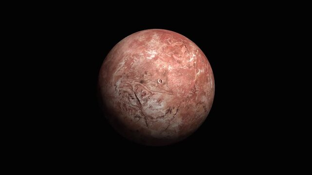 Zoom inn Makemake dwarf planet rotating in deep space, isolated on black background.