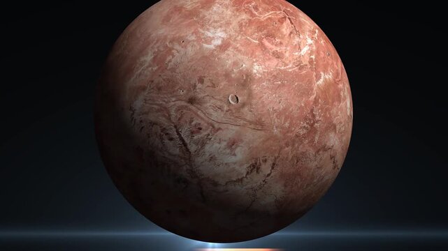 Red dwarf planet Makemake rotating in deep space with distant moons in the background