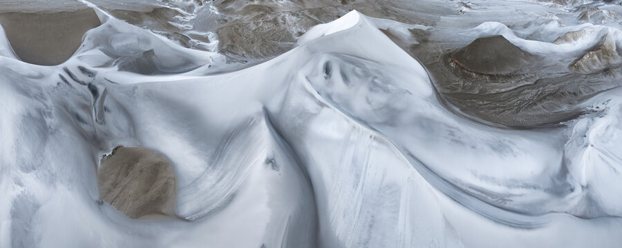Aerial view of white dunes at Dunas del Penon, Argentina