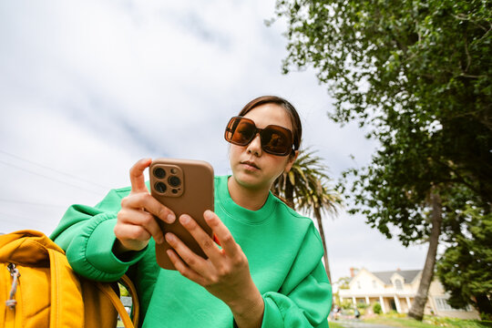 Checking Phone Palm Trees Urban